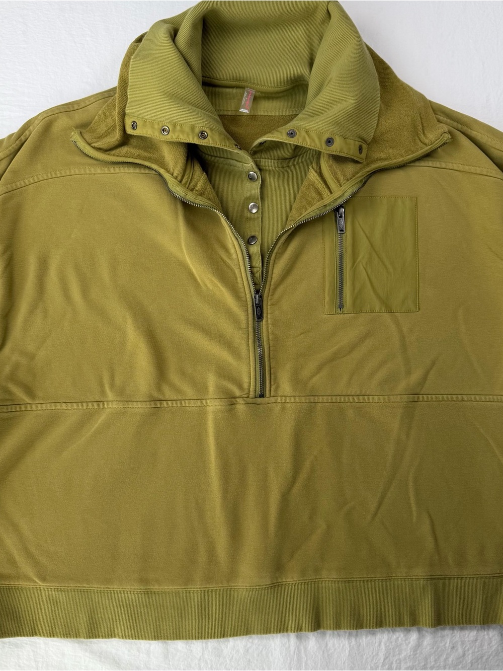 FP Movement Olive Green Oversized Half Zip Pullover S Snap Collar Side Zips